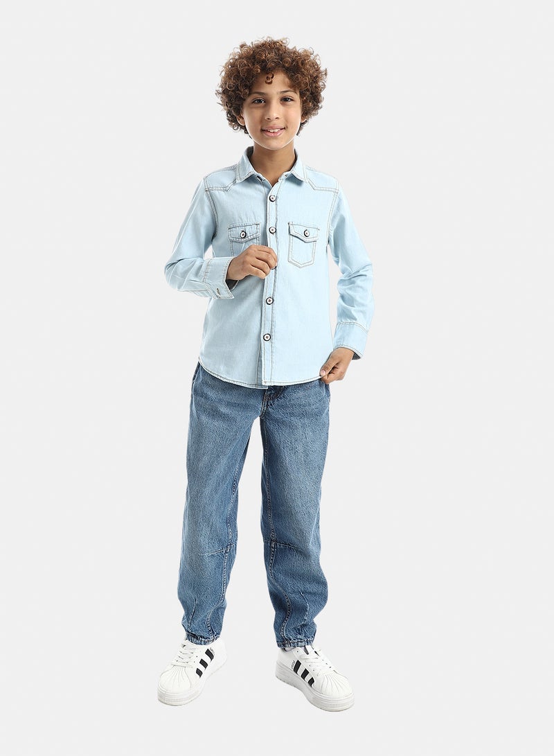 Andora Casual Long-Sleeve Boy's Shirt_light blue - Image 4